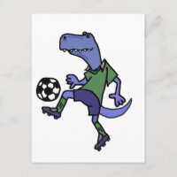 Funny T-rex Dinosaur Playing Soccer Cartoon