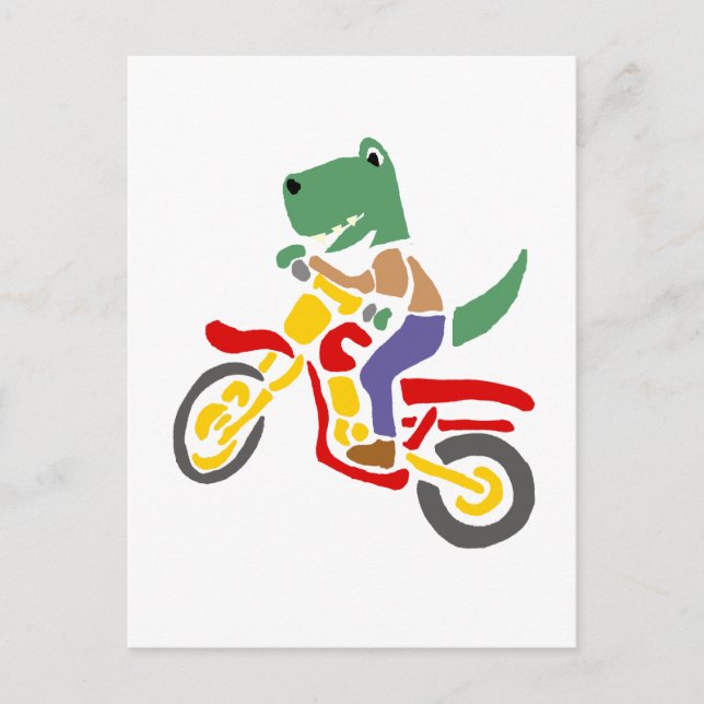 Funny T-rex Dinosaur Reiten Dirt Bike Motorrad Postkarte (Vorderseite)