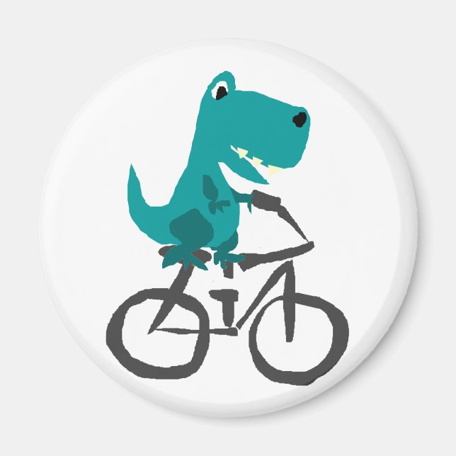 Funny T-rex Dinosaur Reiten Fahrrad Cartoon Magnet (Vorne)
