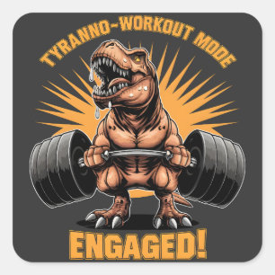 Funny T Rex Dinosaur Workout Fitness Gym Übungen Quadratischer Aufkleber