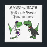 Funny T-rex Dinosaurier Bride und Groom Wedding Ar Magnet<br><div class="desc">Wunderschöne lustige grün T-rex Dinosaurier Braut und Bräutigam Hochzeitsfest Cartoon. Kann auch benutzerdefinierten Text hinzufügen und die Hintergrundfarbe bei der Bestellung ändern.</div>