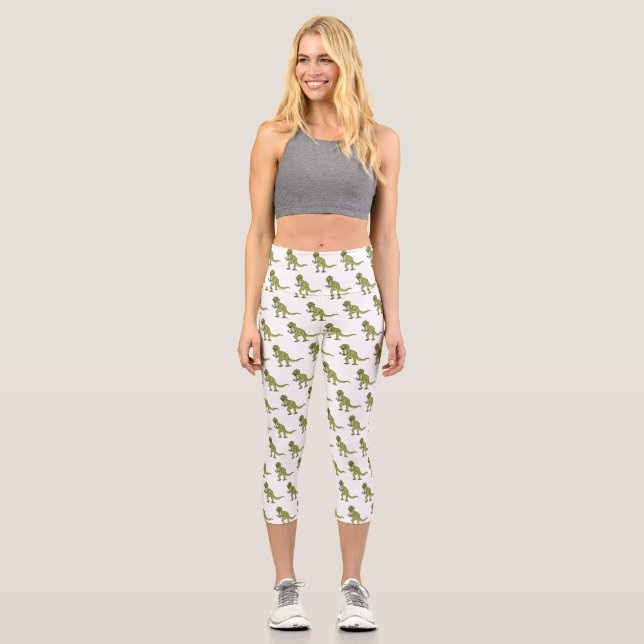 Funny T rex dinosaurier Illustration Capri Leggings (Vorderseite)
