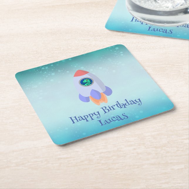 Funny T-rex Dinosaurier Rakete Kind Schulkind Gebu Rechteckiger Pappuntersetzer (angewinkelt)