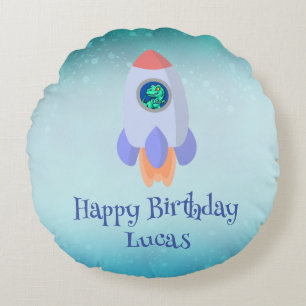 Funny T-rex Dinosaurier Rakete Kind Schulkind Gebu Rundes Kissen