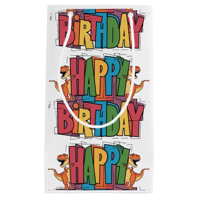 Funny T-rex Dinosaurier und farbenfroher Block Geb Kleine Geschenktüte (Vorderseite)