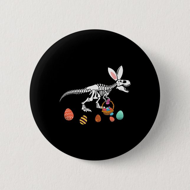 Funny T Rex Easter Skeleton Bunny Sket Egg Hunt Ea Button (Vorderseite)