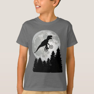 Funny T-Rex Fliegen auf dem Fahrrad mit Vollmond T-Shirt