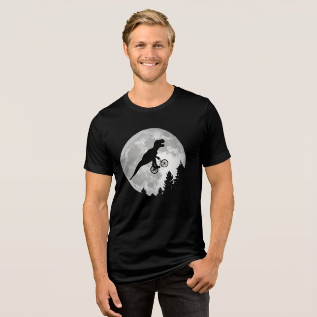 Funny T-Rex Fliegen auf dem Fahrrad mit Vollmond Tri-Blend Shirt (Vorderseite voll)