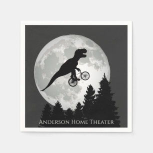 Funny T-Rex Fliegen auf dem Fahrrad und Vollmond Serviette