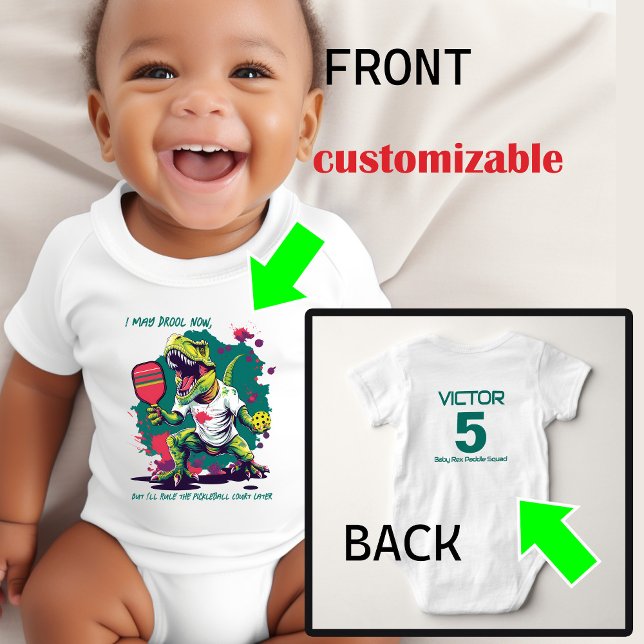 Funny t-Rex-Pickleball-T - Shirt (Cute T-rex picklball baby bady siut with custmozable text on both sides)