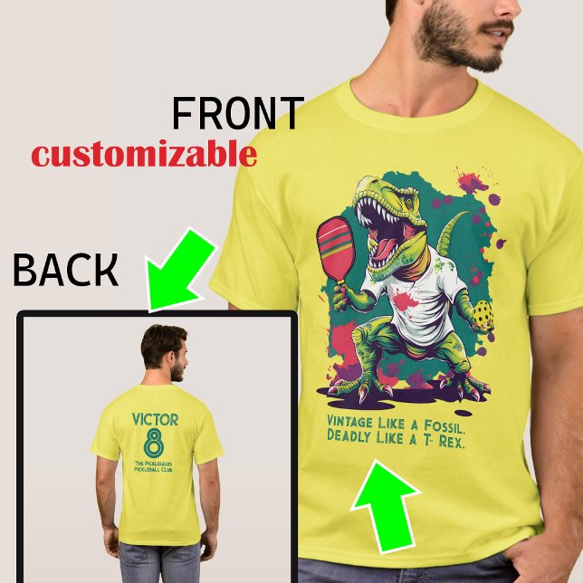 Funny t-Rex-Pickleball-T - Shirt (T-rex pikleball t-shirt, customizable tex on both sides)