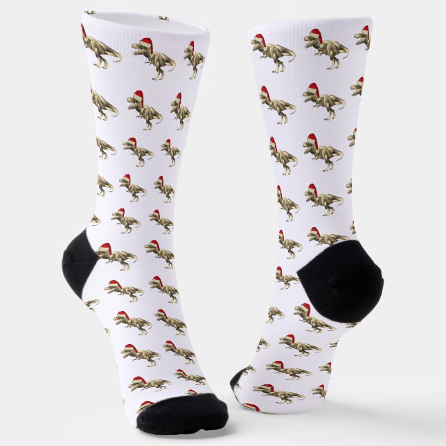 Funny T-Rex Santa Dinosaur Weihnachten Socken (Gewinkelt)