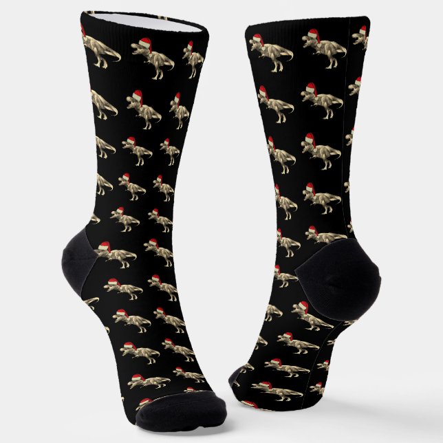 Funny T-Rex Santa Dinosaur Weihnachten Socken (Gewinkelt)