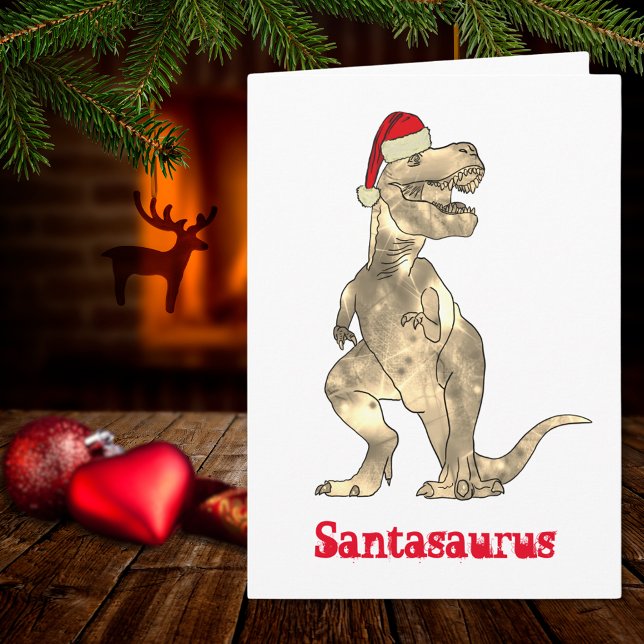 Funny T Rex Weihnachten Dinosaurier Xmas Spaß Karte (Christmas dinosaur T-Rex Santasaurus funny holiday greetings card)