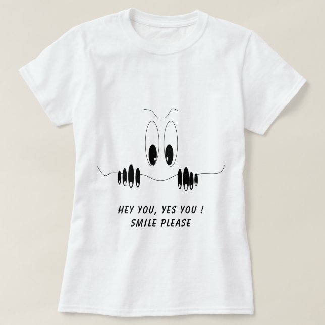 Funny T - Shirt Curiosity Eyes Smile - Custom Text (Design vorne)