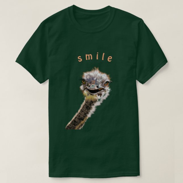 Funny T - Shirt mit Happy Ostrich - Custom Text (Design vorne)