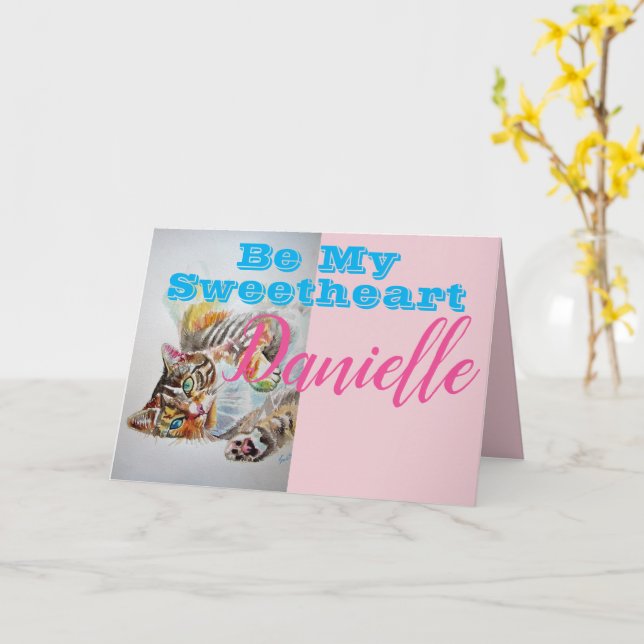 Funny Tabby Cat Be My Sweetheart Women Name Card Karte (Gelbe Blume)