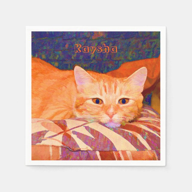 Funny Tabby Cat Bright Orange Niedlich Serviette (Vorderseite)