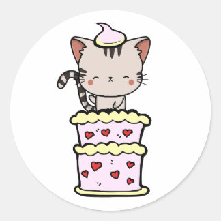 Funny Tabby Cat springt aus einem Kuchen Runder Aufkleber