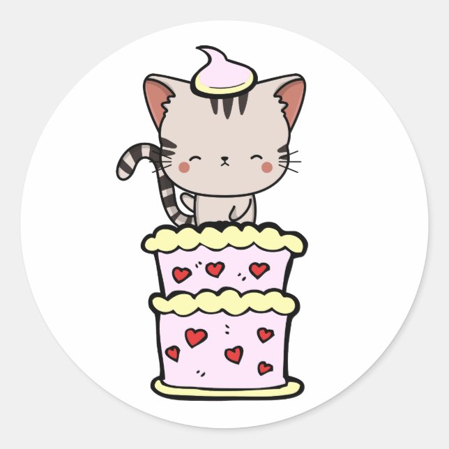 Funny Tabby Cat springt aus einem Kuchen Runder Aufkleber (Vorderseite)