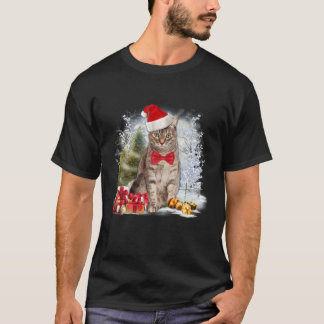 Funny Tabby Cat Wear Weihnachtsmannmütze Grafik Xm T-Shirt