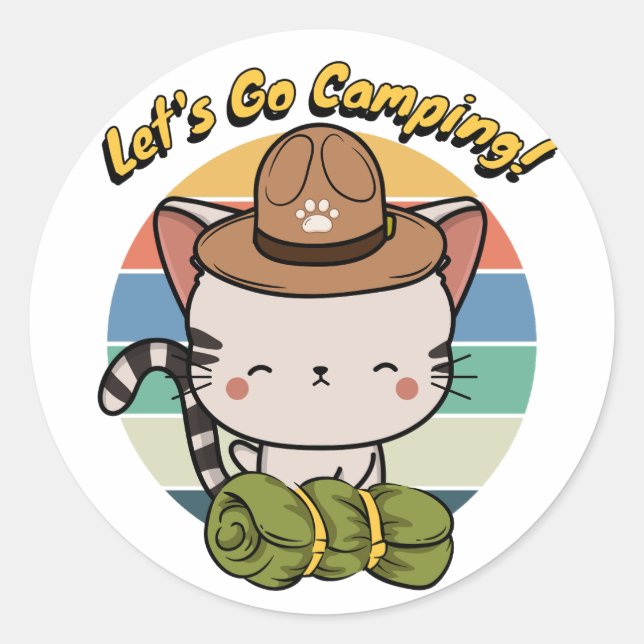 Funny Tabby Cat will Camping zu gehen Runder Aufkleber (Vorderseite)