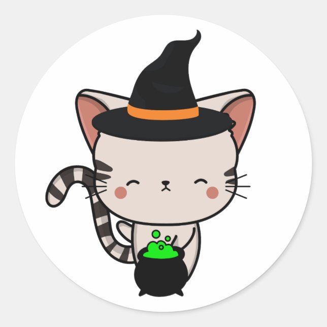 Funny Tabby Katze ist eine Hexe Runder Aufkleber (Vorderseite)