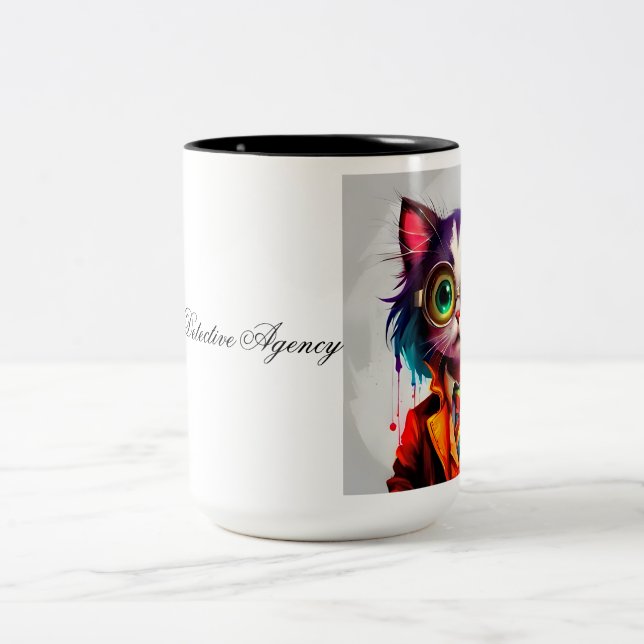Funny Tabbykin Detection Agency Zweifarbige Tasse (Mittel)