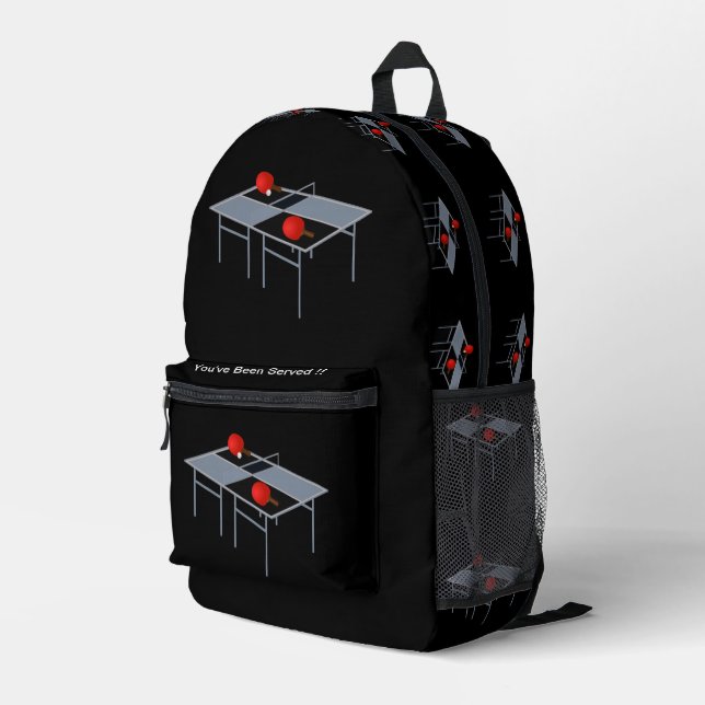 Funny Table Tennis serviert, Full Print Ruckpack Bedruckter Rucksack (Rückseitige Ecke Rechts)