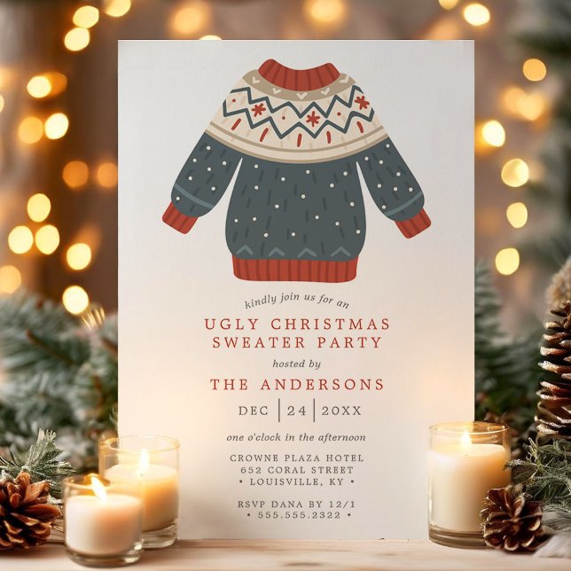Funny Tacky Ugly Christmas Sweater Party Einladung (Von Creator hochgeladen)