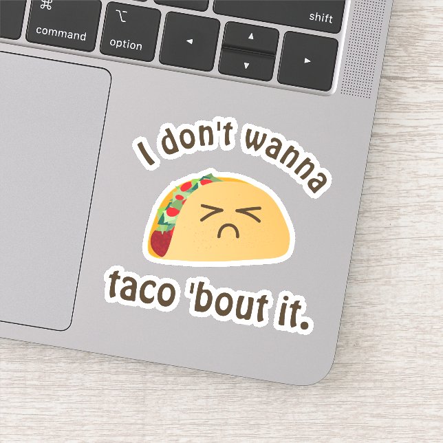 Funny Taco 'Bout It Kawaii Food Cartoon Sad Face Aufkleber (Detail)