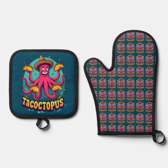 Funny Taco Octopus Cartoon Food Puff Ofenhandschuh & Topflappen-Set (Vorderseite)