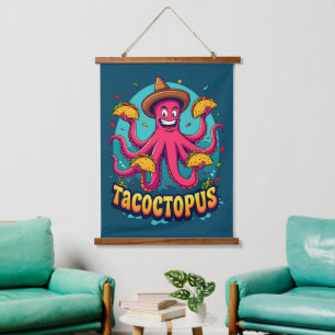 Funny Taco Octopus Cartoon Food Puff Wandteppich Mit Holzrahmen