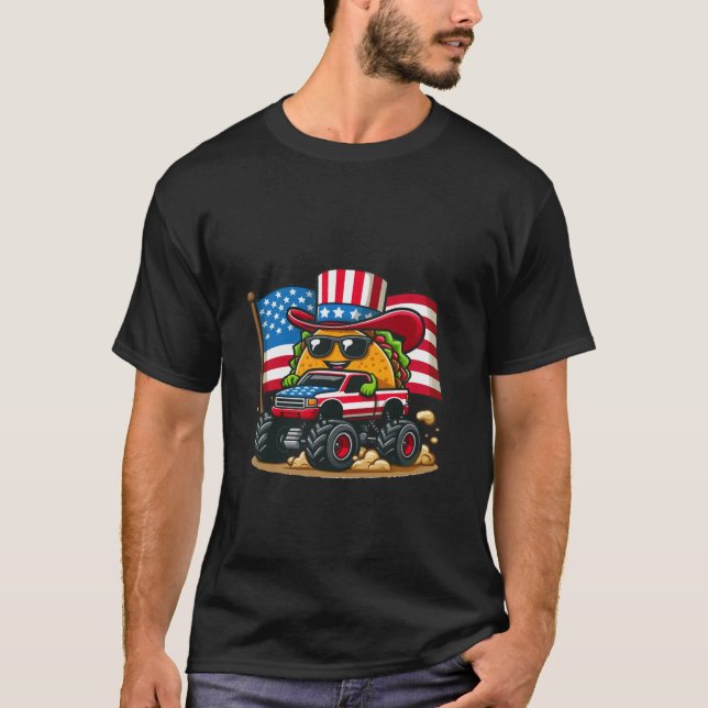 Funny Taco reitet Monster Truck American Flag 4t T-Shirt (Vorderseite)