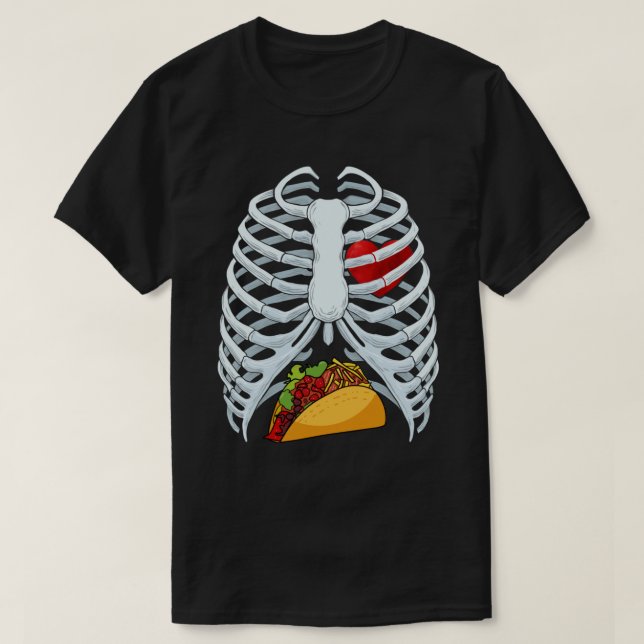 Funny Taco Skeleton Rib Käfig Halloween Kostüm T-Shirt (Design vorne)