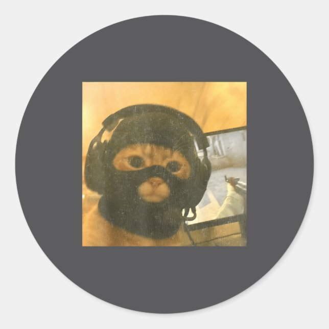 Funny Tactical Gamer Cat Meme Graphic  Runder Aufkleber (Vorderseite)