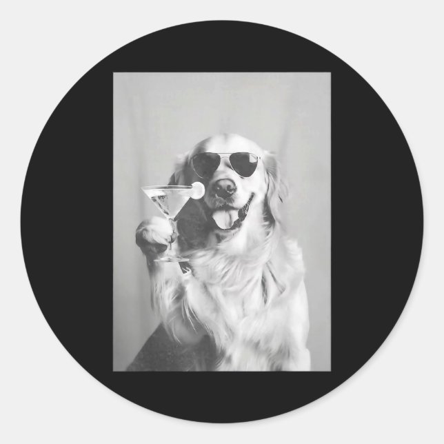 Funny Tail Dog Golden Retriever With Sungles Marti Runder Aufkleber (Vorderseite)