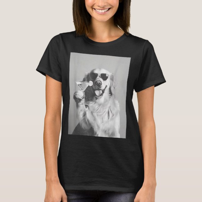 Funny Tail Dog Golden Retriever With Sungles Marti T-Shirt (Vorderseite)