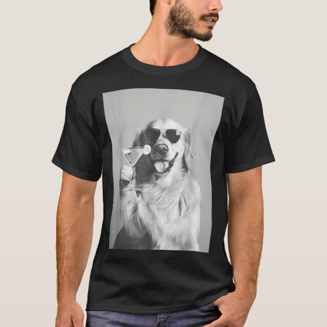 Funny Tail Dog Golden Retriever With Sungles Marti T-Shirt (Vorderseite)