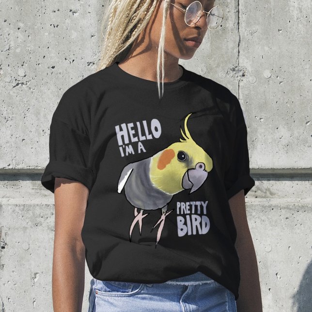 Funny Talking Grey Cockatiel Hello Pretty Bird T-Shirt (Von Creator hochgeladen)