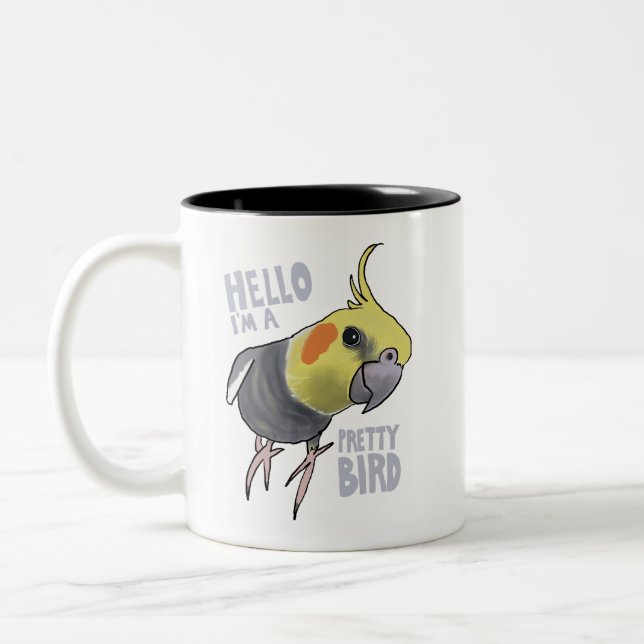 Funny Talking Grey Cockatiel Hello Pretty Bird Zweifarbige Tasse (Links)