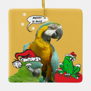 Funny Talking Parrot Merry X-Mas Ornament
