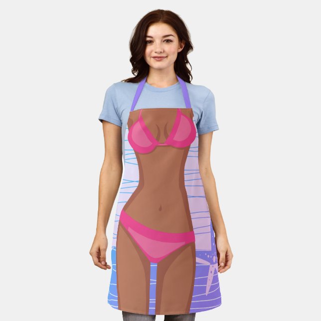 Funny Tan Pink Bikini GIrl Schürze (Getragen)