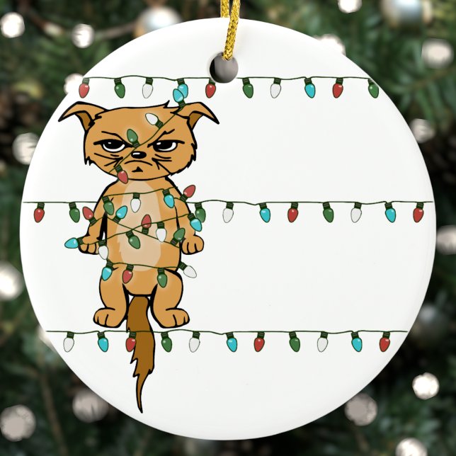 Funny Tangled Grumpy Holiday Cat Weihnachtsbaum Keramik Ornament (Von Creator hochgeladen)