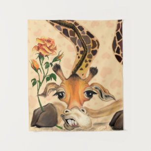 Funny Tapestry Romantisches Giraffe mit Rose Wandteppich