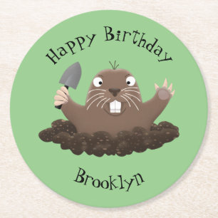 Funny Taschengopher Graben Cartoon Illustration Runder Pappuntersetzer