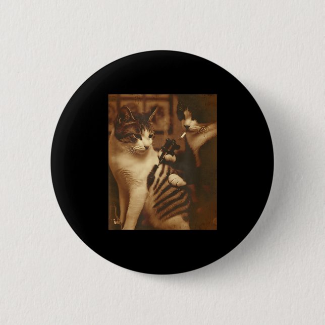 Funny Tattoo Cat Meme Inked Kitty Spaß für Katze L Button (Vorderseite)