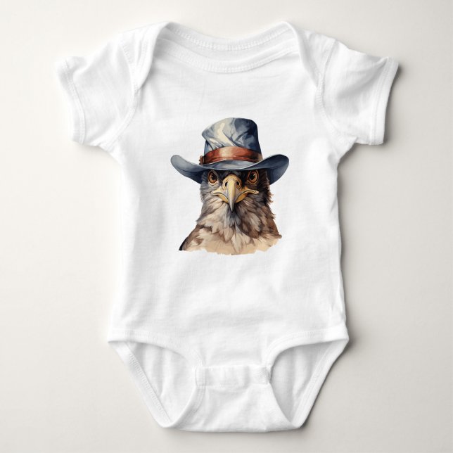 Funny Taube mit Cowboy-Hut, Aquarell Baby Strampler (Vorderseite)