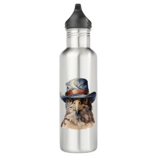Funny Taube mit Cowboy-Hut, Aquarell Edelstahlflasche