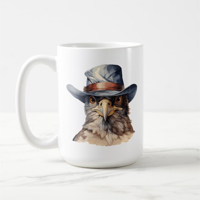 Funny Taube mit Cowboy-Hut, Aquarell Kaffeetasse (Links)